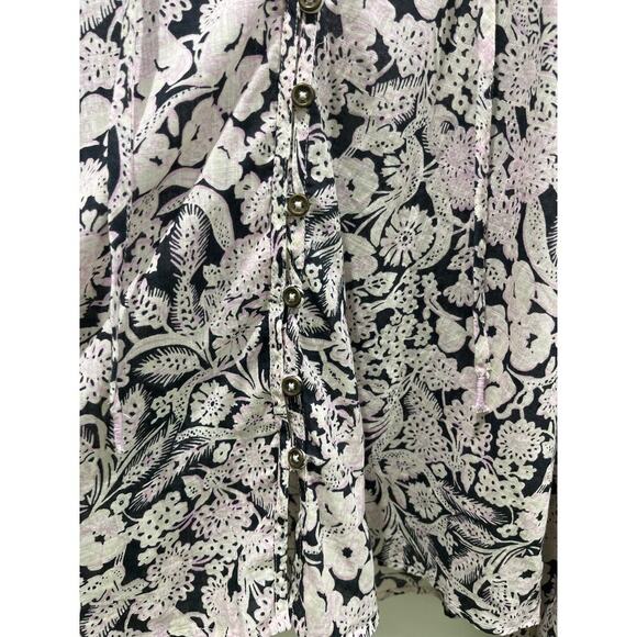 Anthropologie Peasant Ruffle Blouse Black Motif Cotton Boho Top Sz XS - Picture 6 of 10